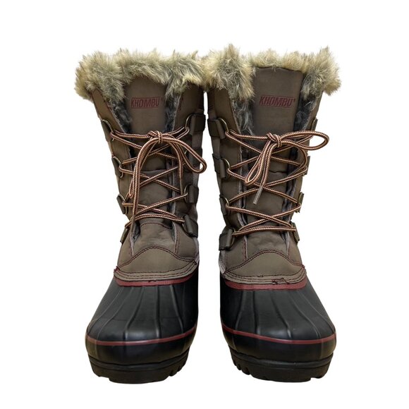 Khombu Women’s Brown & Black Faux Fur Lace-Up Waterproof Snow Boots Size 8M - Picture 2 of 11